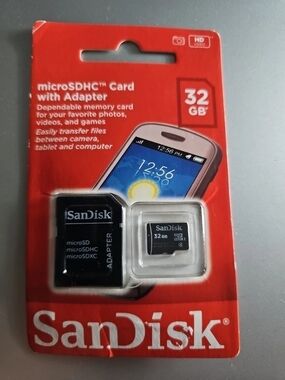 SanDisk 32GB microSDHC Memory Card with Adapter - Black and Red